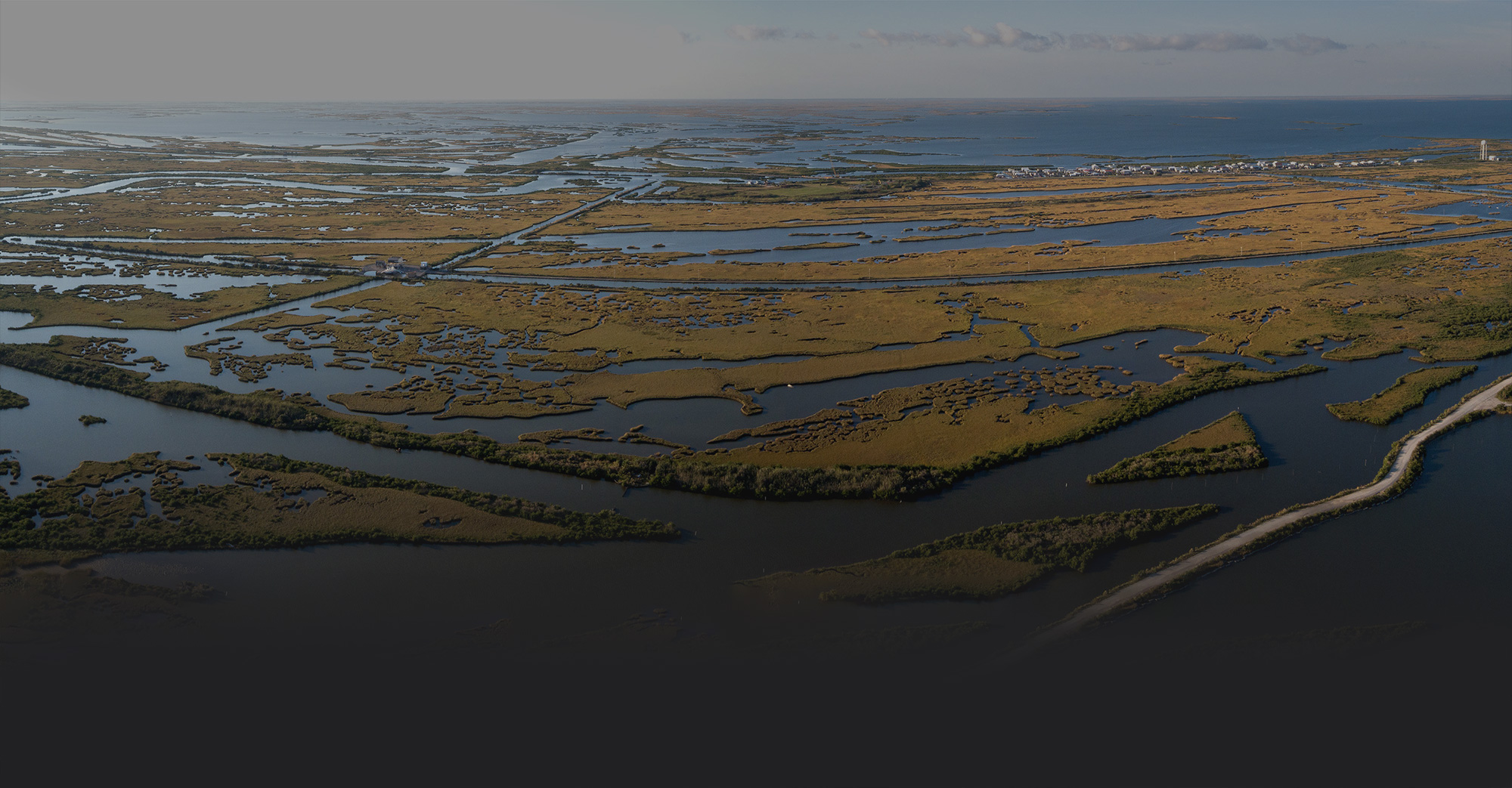 Aerial view of disappearing coastal wetlands